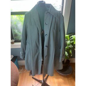 90s Grey Blue Trenchcoat with Brown Plaid Recycled Wool Removable Lining